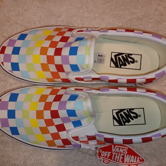 Vans Men\'s 11.5 Classic Slip On Checkerboard Rainbow/White VN0A3UT7U0 main image 5